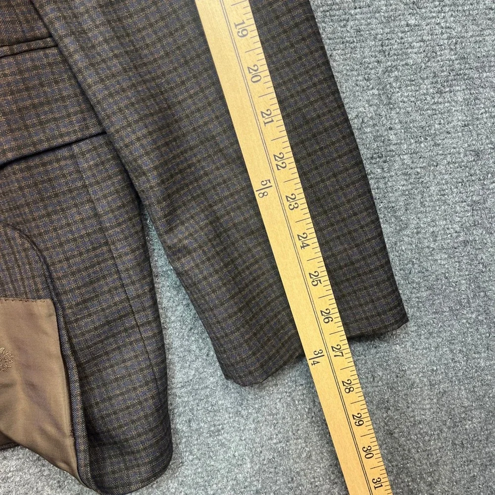 Ralph Lauren Black Label Men 44L Brown Blue Gingham Check Blazer Sport Coat